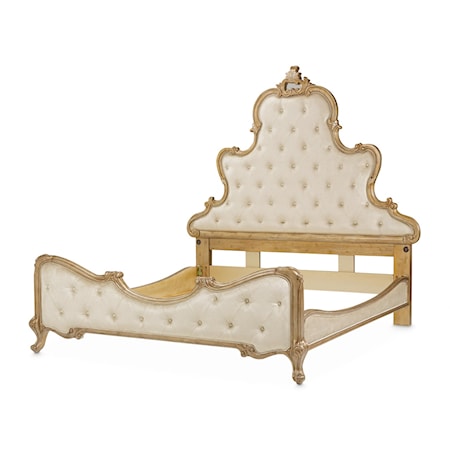 Traditional Queen Panel Bed with Tufted Headboard and Footboard
