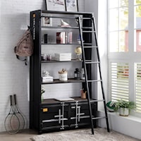 Industrial 5-Shelf Bookcase with Detachable Ladder