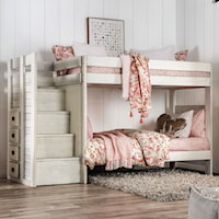 Rustic Twin Over Twin Bunk Bed with Front Access Steps and Drawers in Staircase