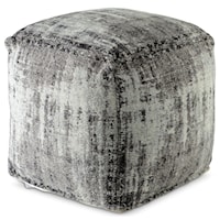 ZELL GREY WHITE HANDWOVEN POUF |