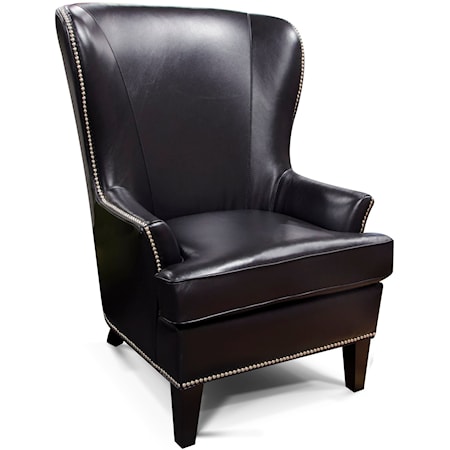 Contemporary Leather Wing Chair with Nailhead Trim
