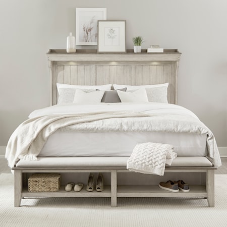 Modern Farmhouse King Mantle Storage Bed with LED Lights