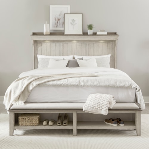 Farmhouse California King Mantle Storage Bed with Touch LED Lights