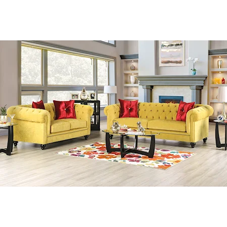 Glam Sofa and Loveseat Set with Button Tufted Back