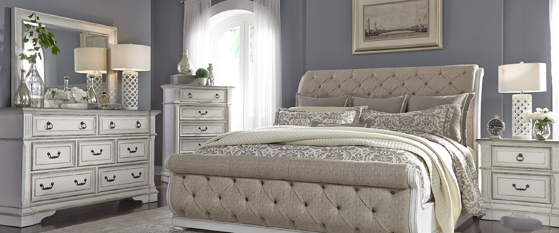 5-Piece Traditional Upholstered King Sleigh Bedroom Set