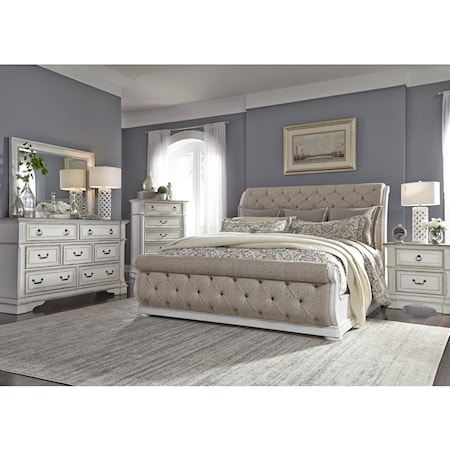 5-Piece Traditional Upholstered King Sleigh Bedroom Set
