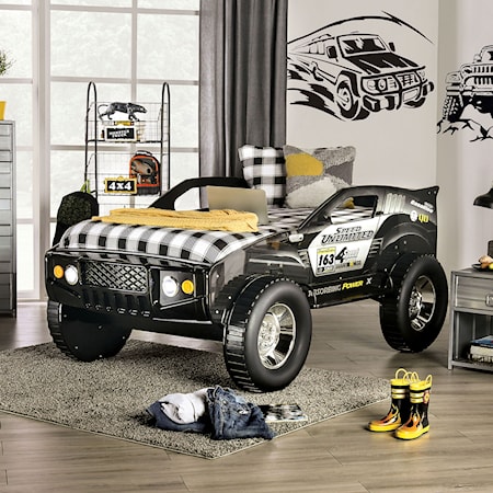 Twin Race Car Bed with LED Headlights