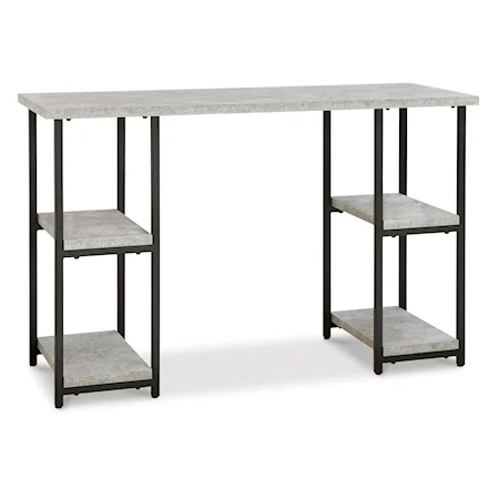 48" Metal Home Office Desk with Concrete-Look Top and Shelves