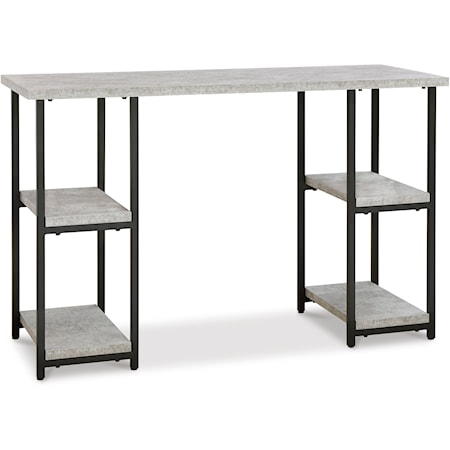 48" Metal Home Office Desk with Concrete-Look Top and Shelves