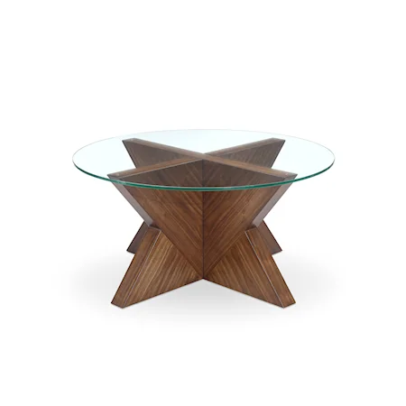 Contemporary Round Cocktail Table with Glass Table top