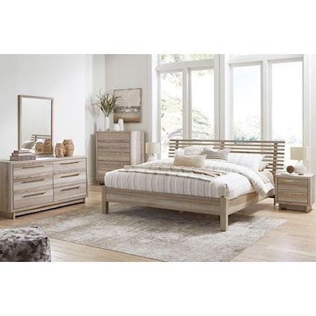 Casual 5-Piece Queen Slat Panel Bedroom Set