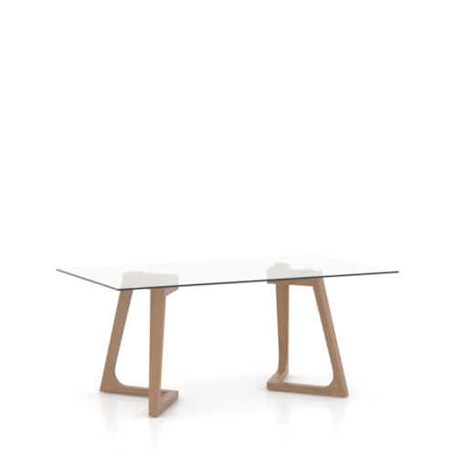 Contemporary Glass Top Dining Table with Sculptural Double Pedestal Base