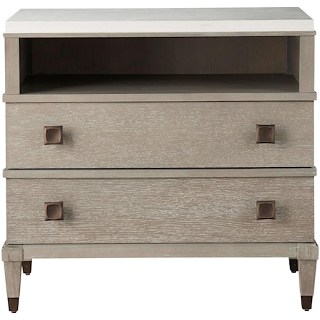 Transitional 2-Drawer Nightstand with Stone Top