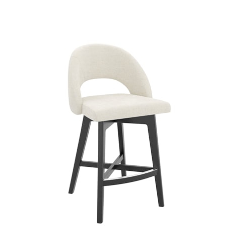 Mid-Century Modern Upholstered Barrel-Back Swivel Counter Stool