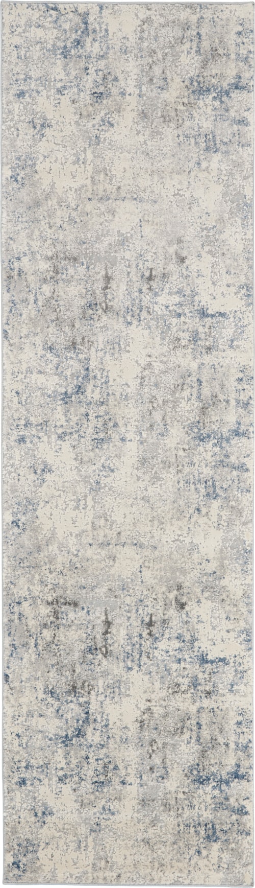 2'2" x 7'6" Ivory/Grey/Blue Runner Rug