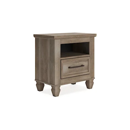 Rustic Farmhouse 1-Drawer Nightstand with Open Shelf