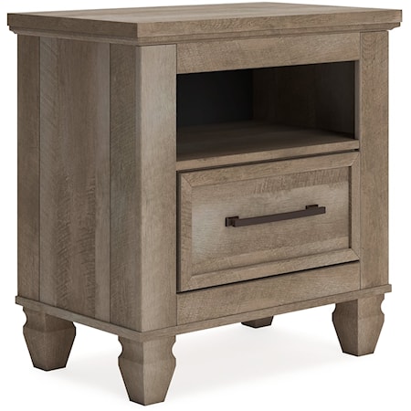 Rustic Farmhouse 1-Drawer Nightstand with Open Shelf