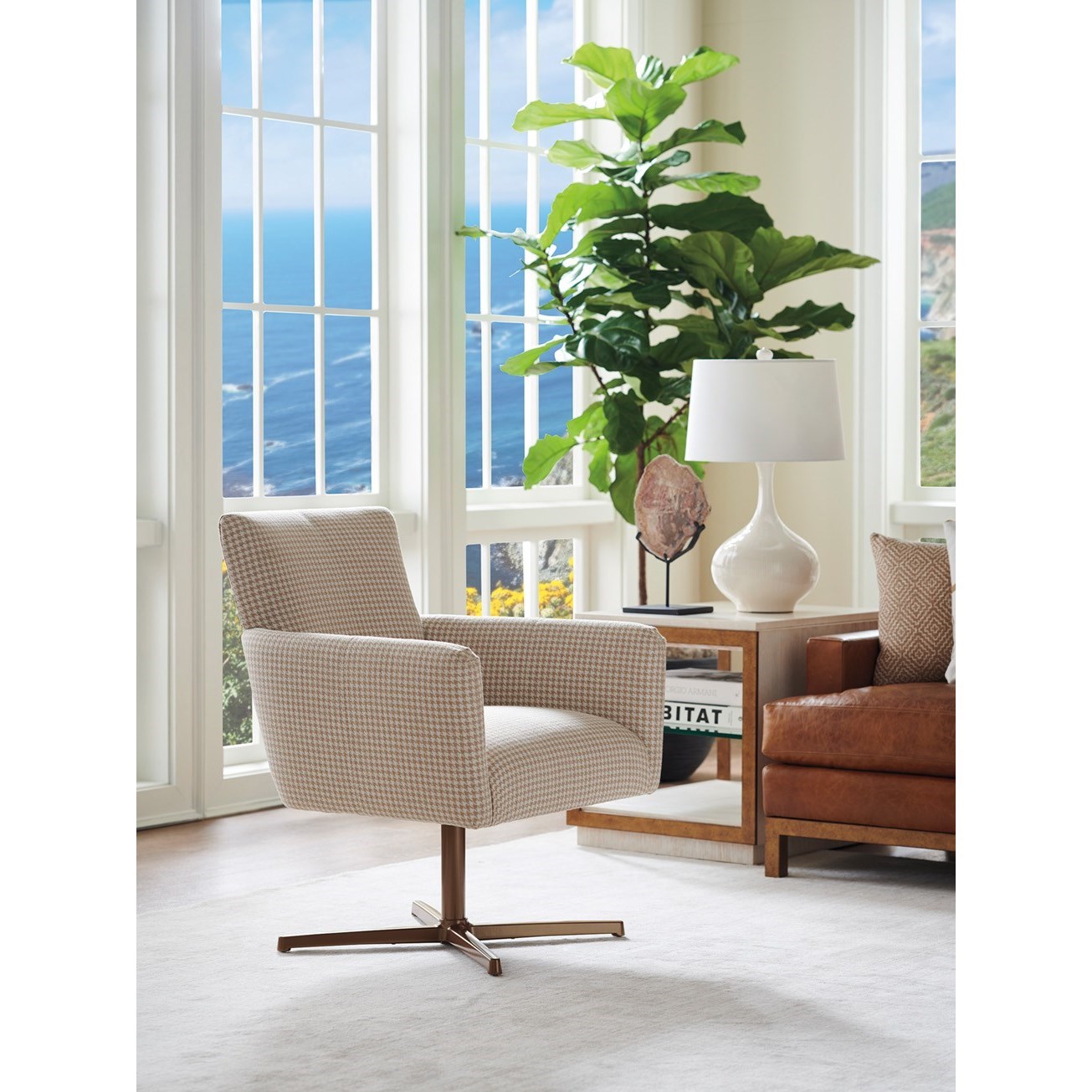 Barclay Butera Barclay Butera Upholstery Brooks Swivel Chair with Brass Base