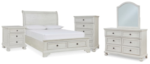 Full Storage Sleigh Bed, Dresser, Mirror, Chest And Nightstand