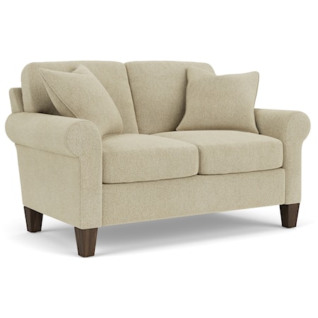 Transitional Loveseat with Tapered Legs