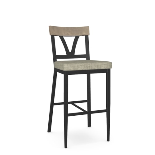 Rustic Bar Height Dining Stool with Upholstered Seat