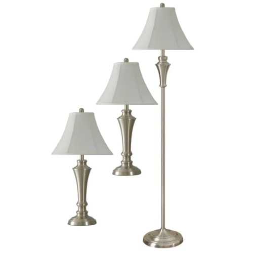 Transitional Lamp Set with Floor Lamp and 2 Table Lamps