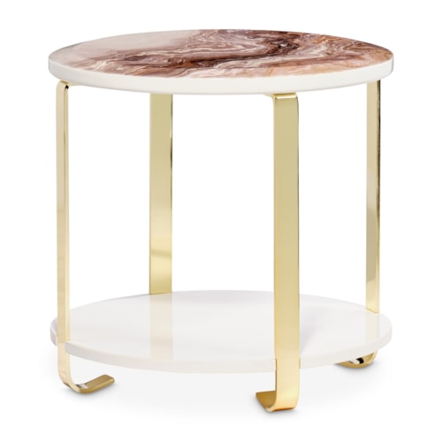 Glam Round End Table with Open Shelf