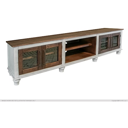 Rock Valley Two-Tone Rustic 93" TV Stand with Glass Doors