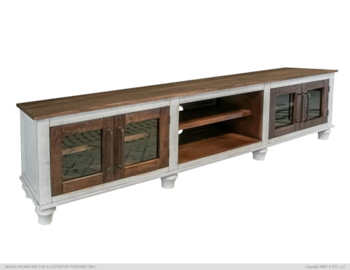 Rock Valley Two-Tone Rustic 93" TV Stand with Glass Doors