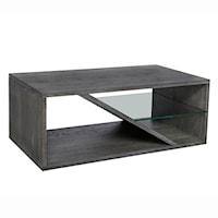 Transitional Rectangular Cocktail Table with Tempered Glass Shelf