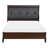 Transitional California King Panel Bed with Upholstered Headboard