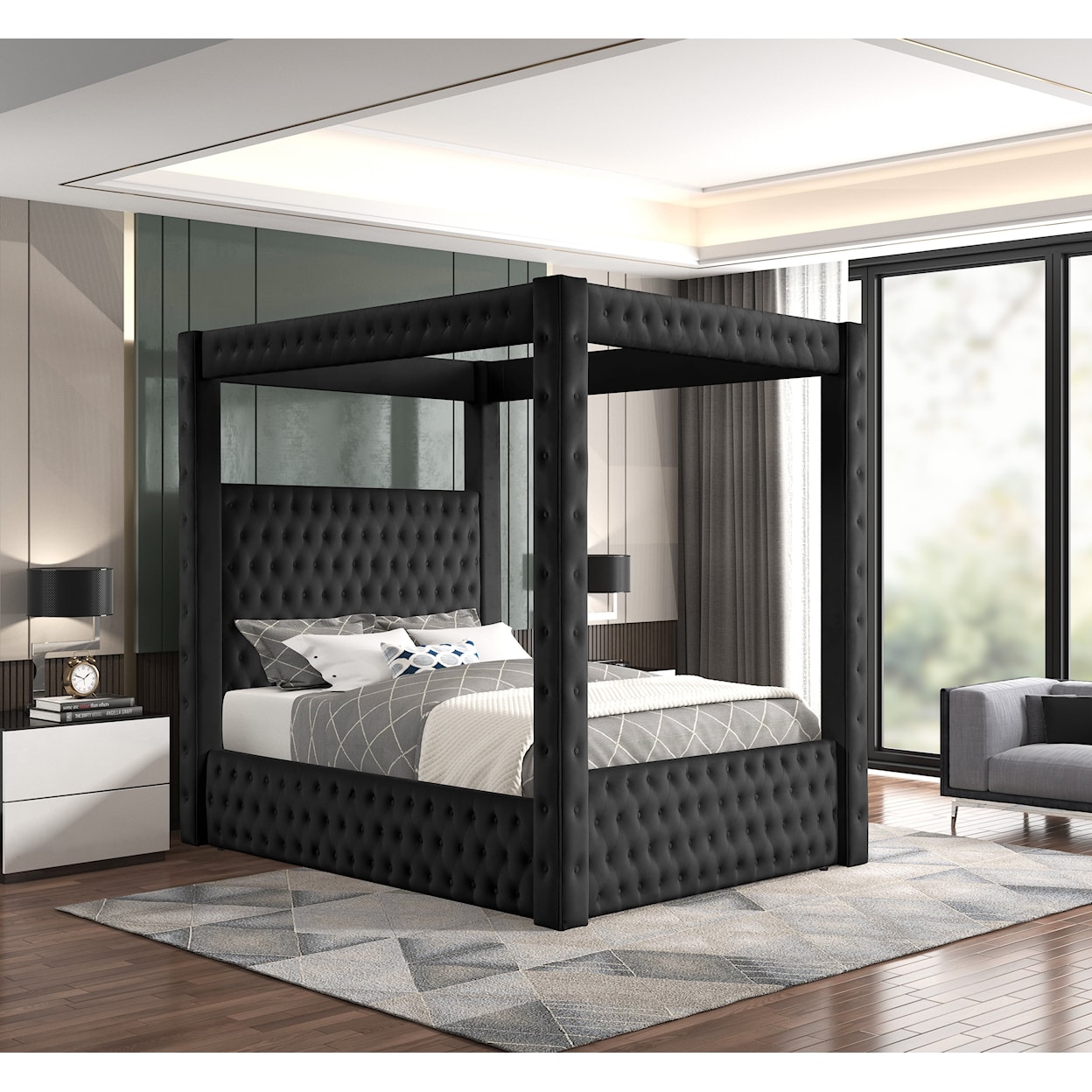 Crown Mark ANNABELLE King Canopy Bed - Black