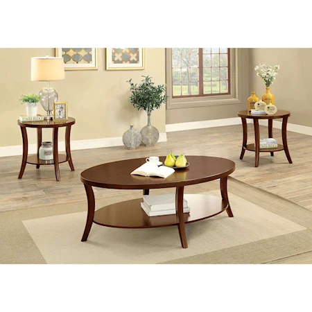 Transitional 3 Piece Coffee Table Set with Bottom Shelving
