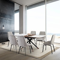 Transitional Extendable 7 Piece Dining Set with Fabric Chairs