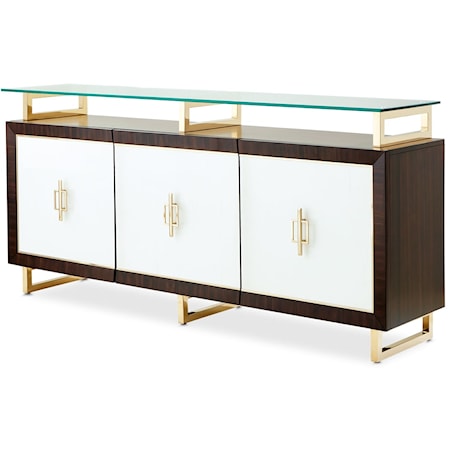 Transitional 3-Door Sideboard with Floating Glass Top