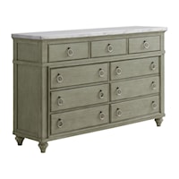 Transitional 9-Drawer Dresser with White Marble Top 