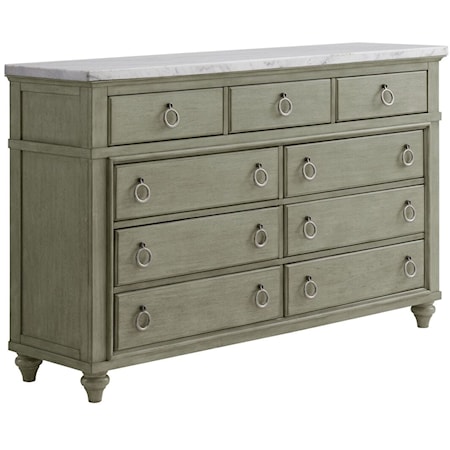 9-Drawer Dresser with White Marble Top 
