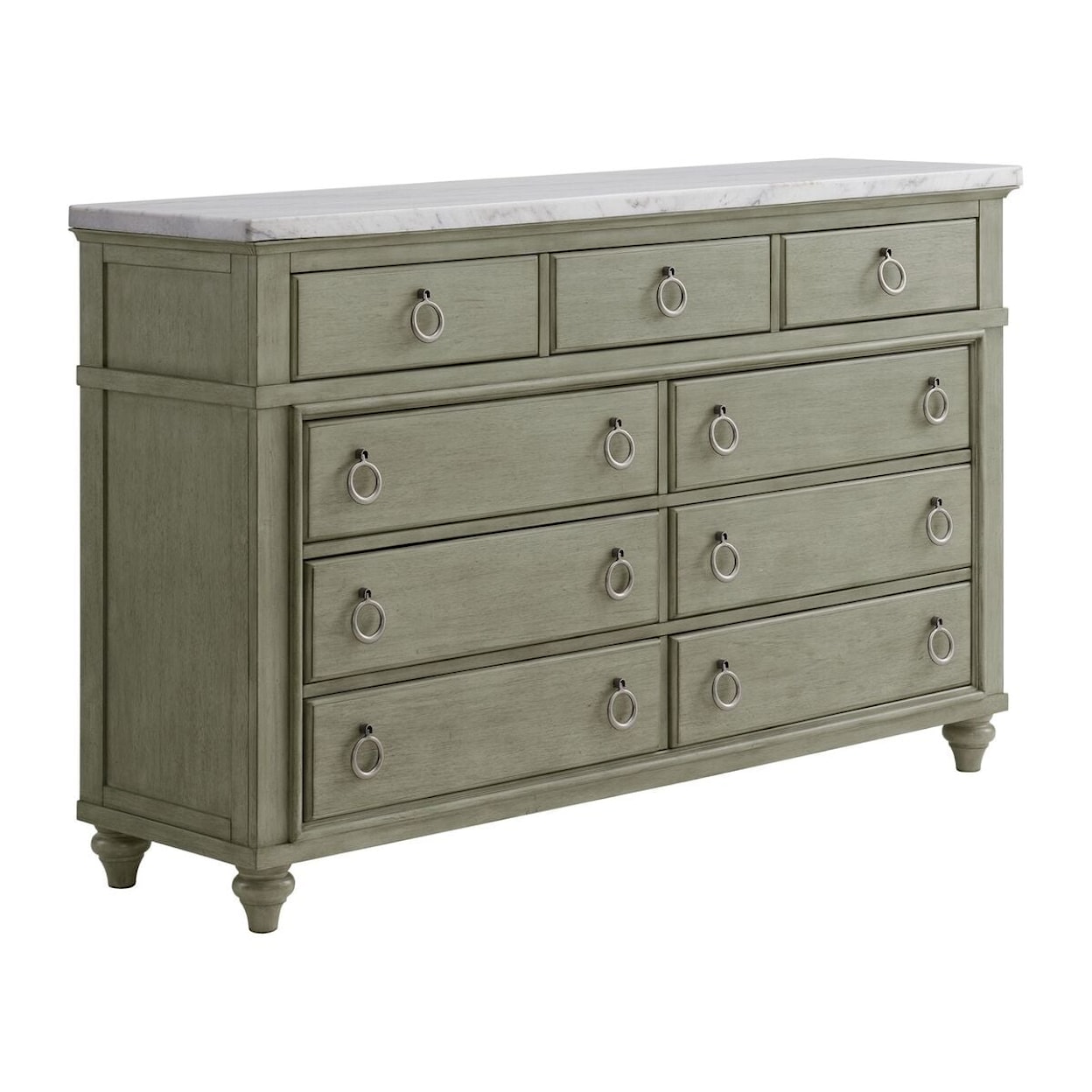 Elements International Kendari 9-Drawer Dresser with White Marble Top 