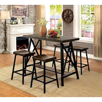 Industrial 5 Piece Counter Height Dining Set with Rectangular Table