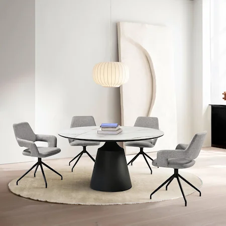 Contemporary 5 Piece Dining Set with Stone Top and Gray Fabric Chairs