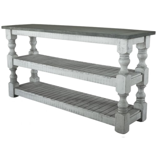 Farmhouse Sofa Table with 2 Slatted Shelves
