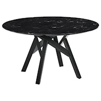 Mid-Century Modern 54" Round Black Marble Dining Table with Black Wood Legs