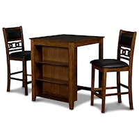 Contemporary 3-Piece Counter Height Table and Chair Set with Shelf Unit