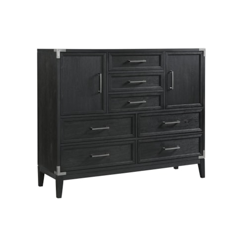 Transitional 7-Drawer Master Chest with Decorative Metal Corner Brackets