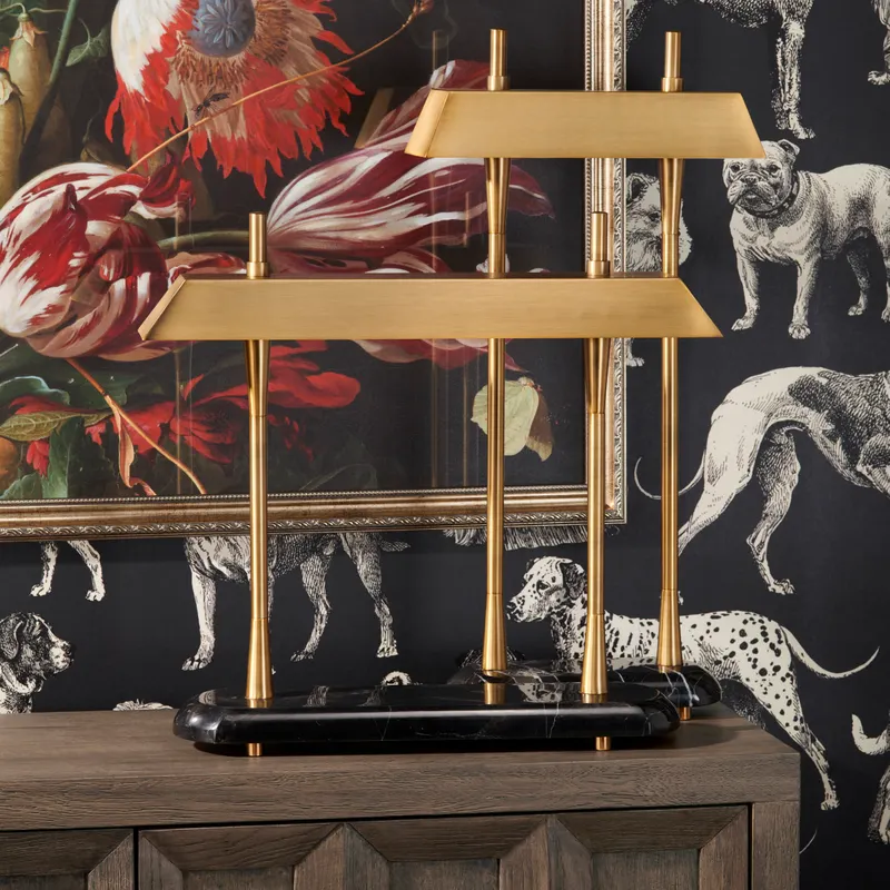 Ultramodern Gold Metal Table Lamp w/Marble