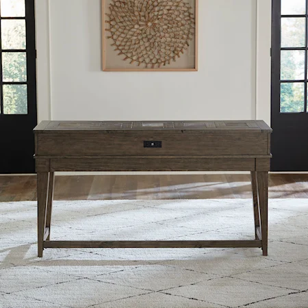 Rustic Contemporary Console Bar Table with Outlets and USB Ports