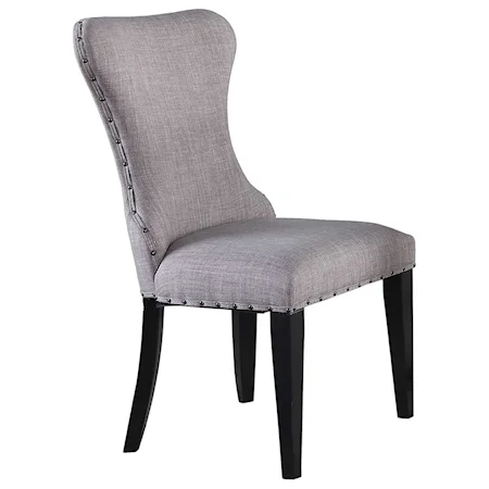 Contemporary Wing Back Side Chair with Nailhead Trim