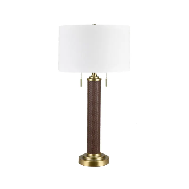 32.5" Faux Leather and Metal Table Lamp