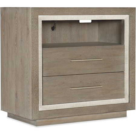 Casual 2-Drawer Nightstand with USB Ports and Open Shelf