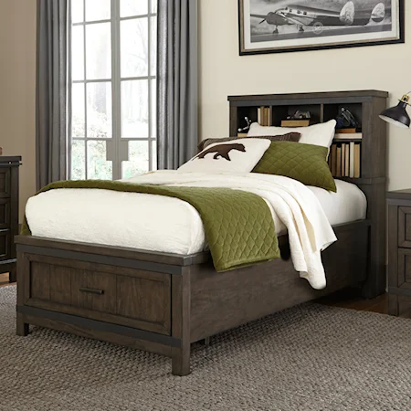 Transitional Twin Bookcase Bed with Storage Footboard